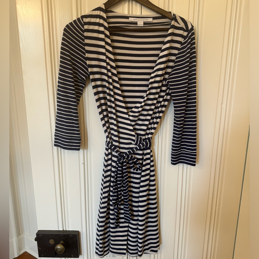 Diane Von Furstenburg navy wrap dress, size 4